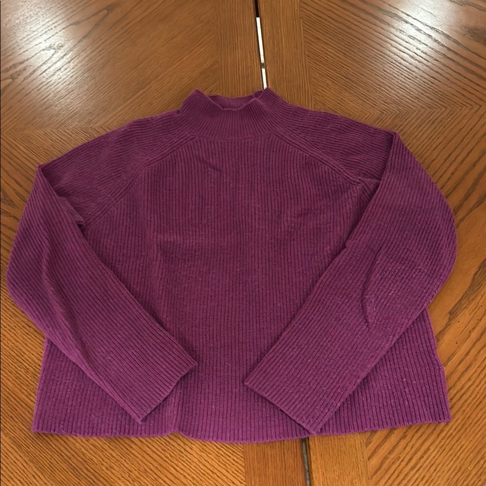 Halston Purple Ribbed Merino Wool Women's Sweater size Large L